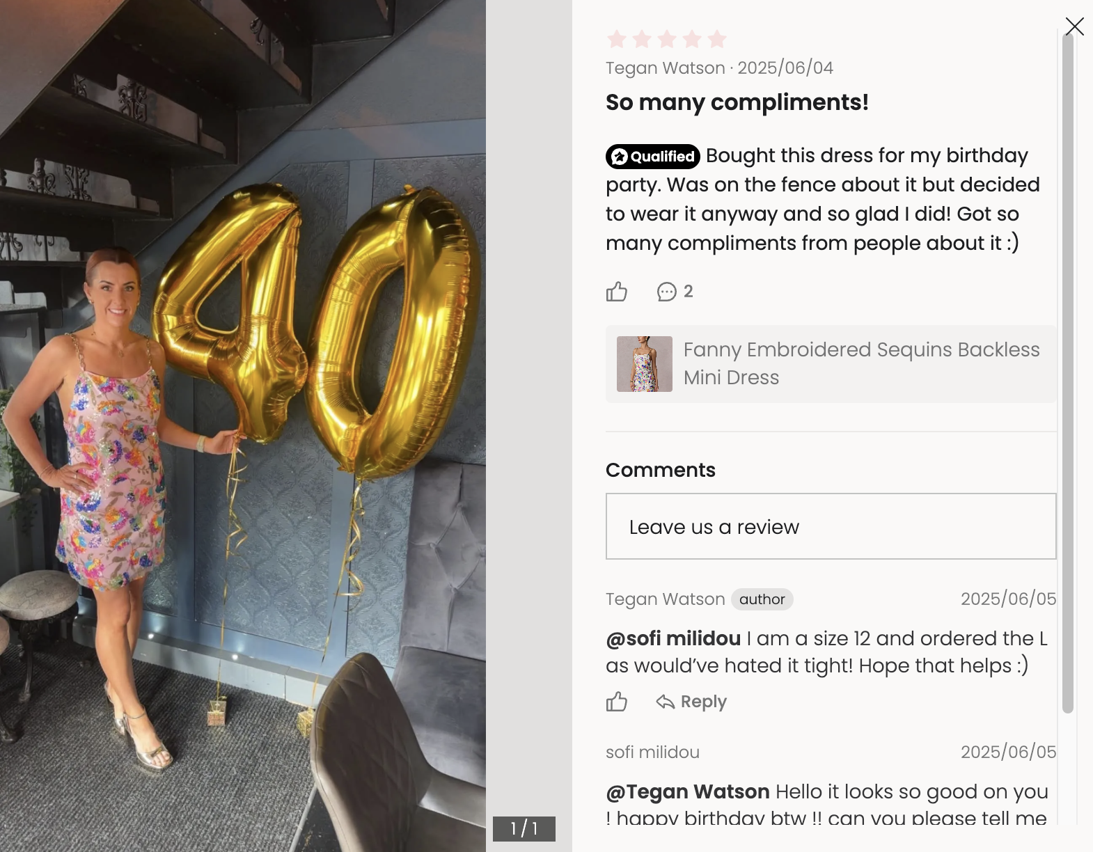 Birthday party in sequin mini dress with gold balloons