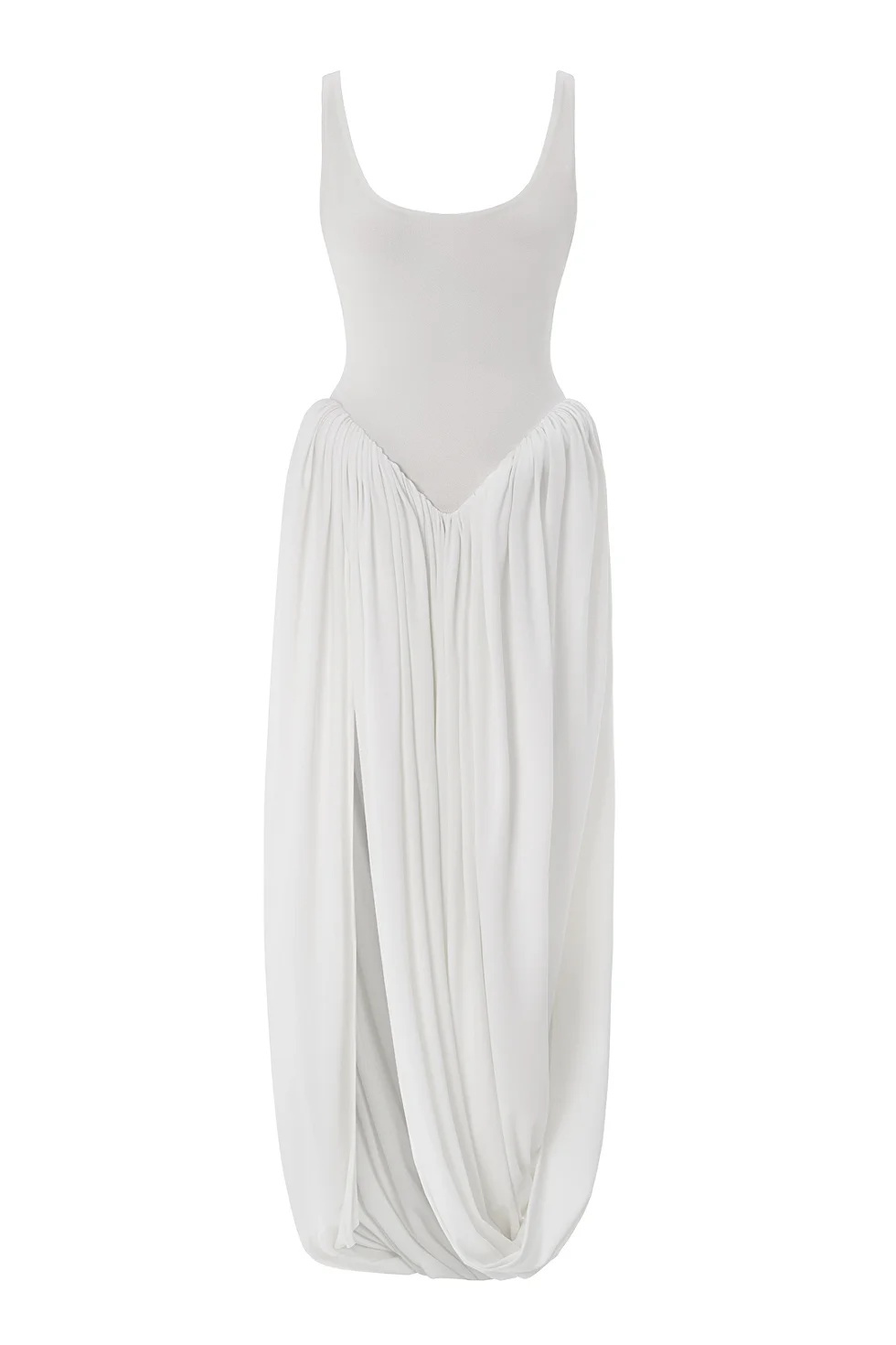 Aurora Scoop Neck Asymmetrical Hem Maxi Dress
