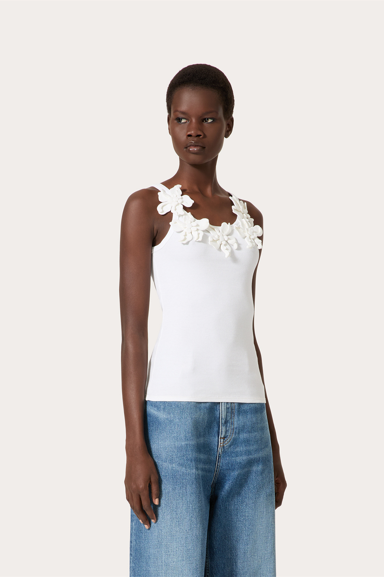 Lesley Floral Appliqués Round Neck Top-Sunfere