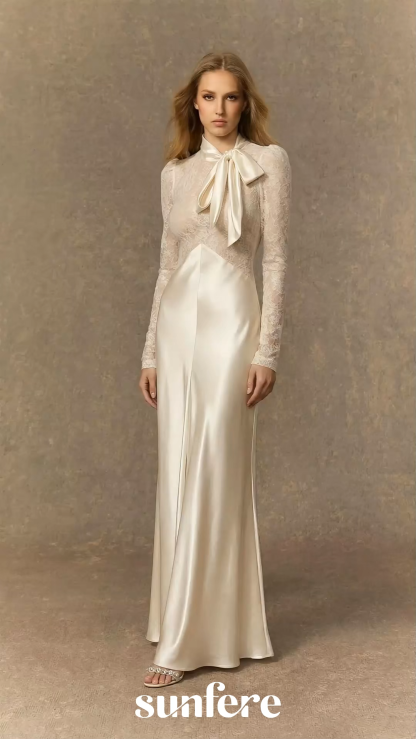 Bragging Rights White Bow Neck Lace Bodice Maxi Dress