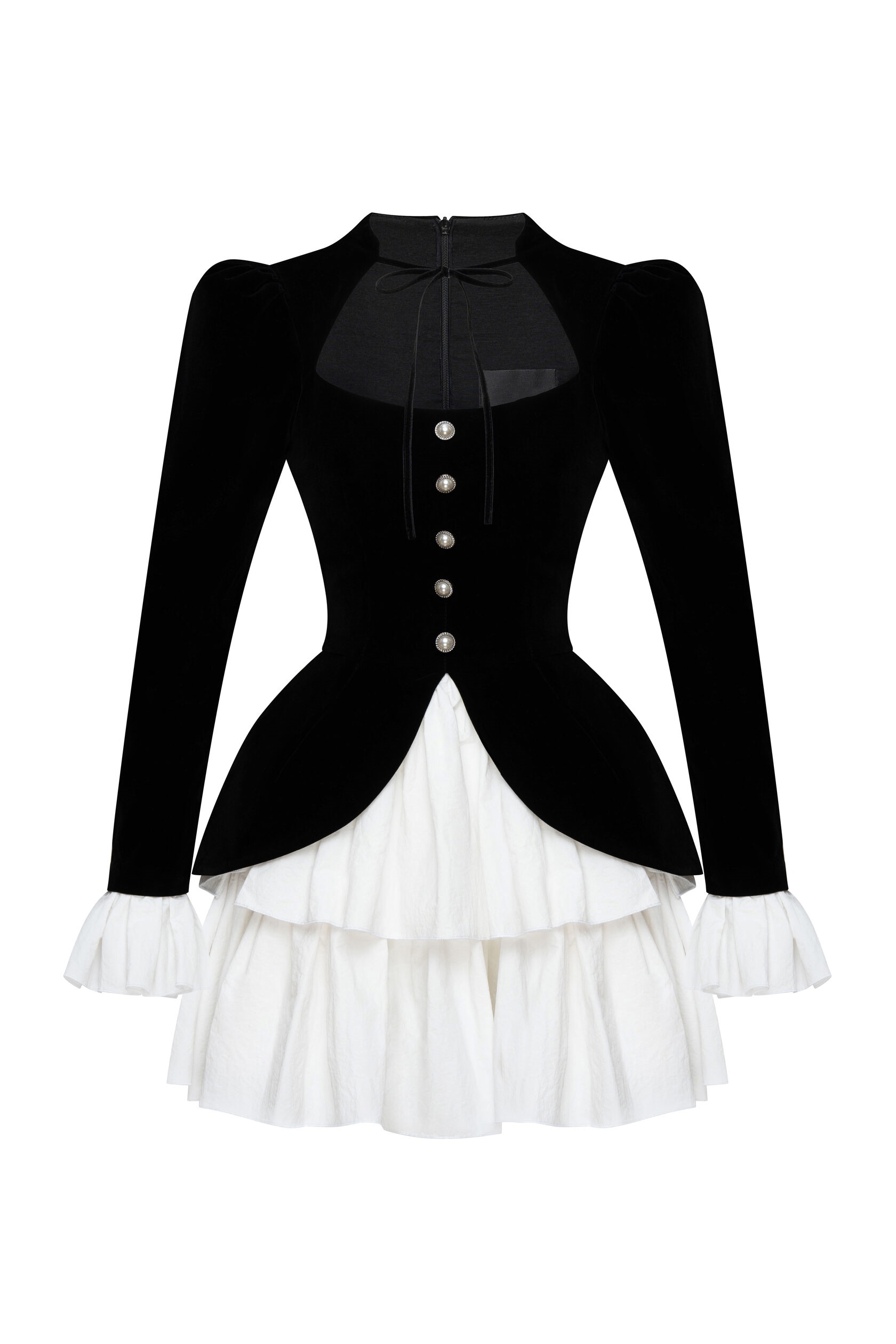 Eveline Velvet Square Neck Tiered Mini Dress