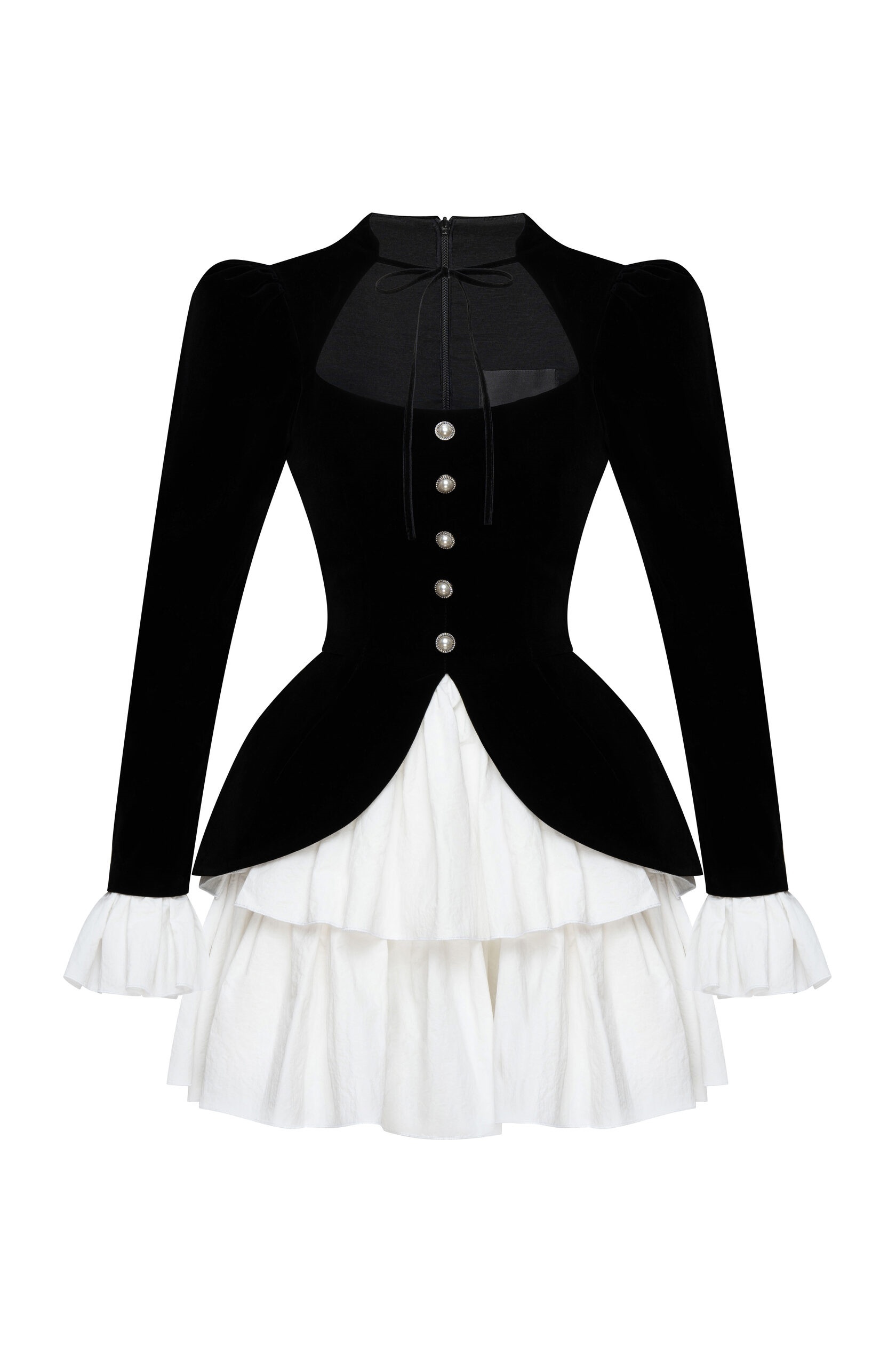 Eveline Velvet Square Neck Tiered Mini Dress