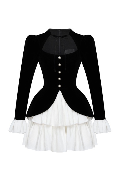 Eveline Velvet Square Neck Tiered Mini Dress