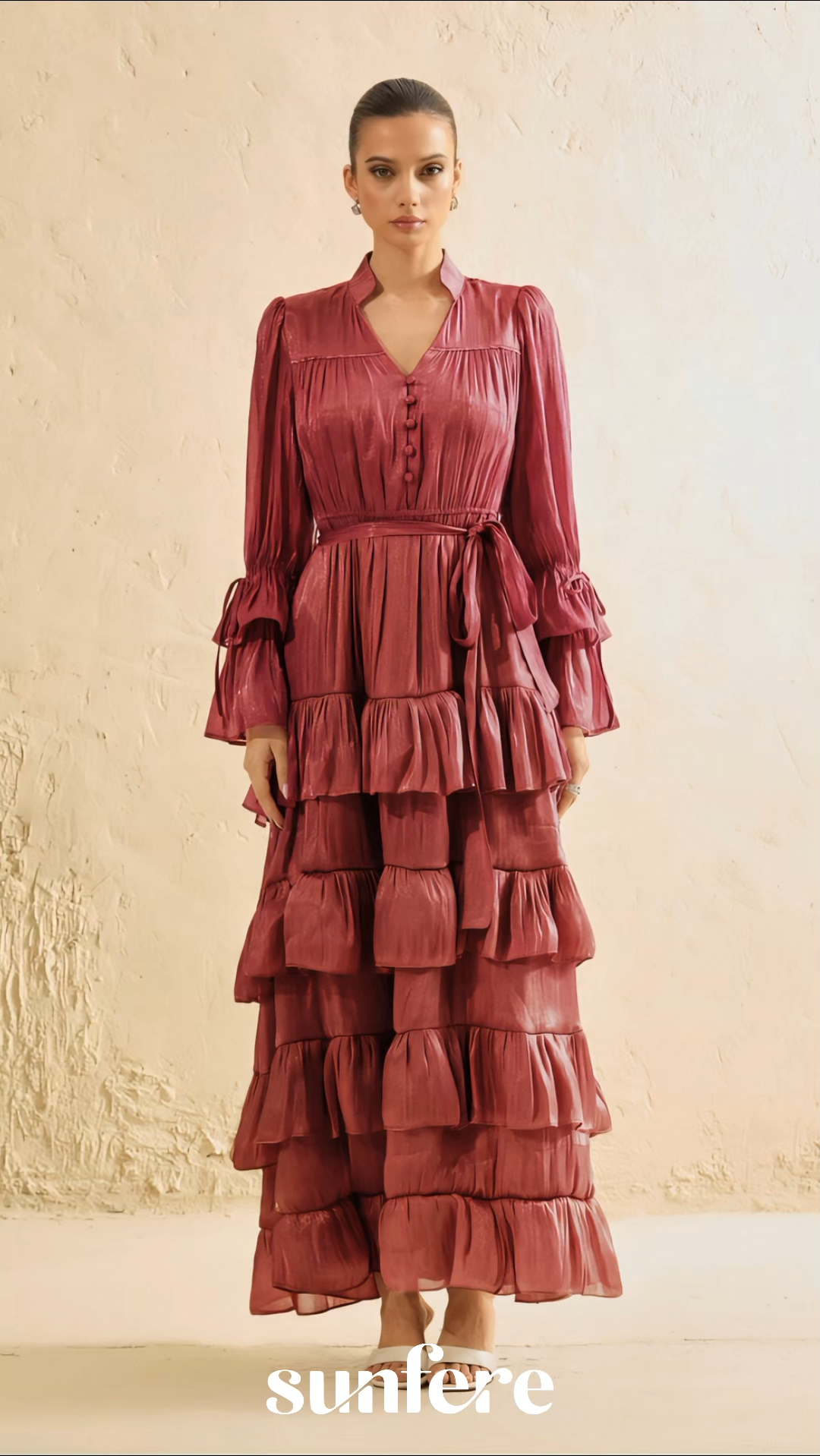 Signature Lady Dark Pink Tiered Ruffle Maxi Dress