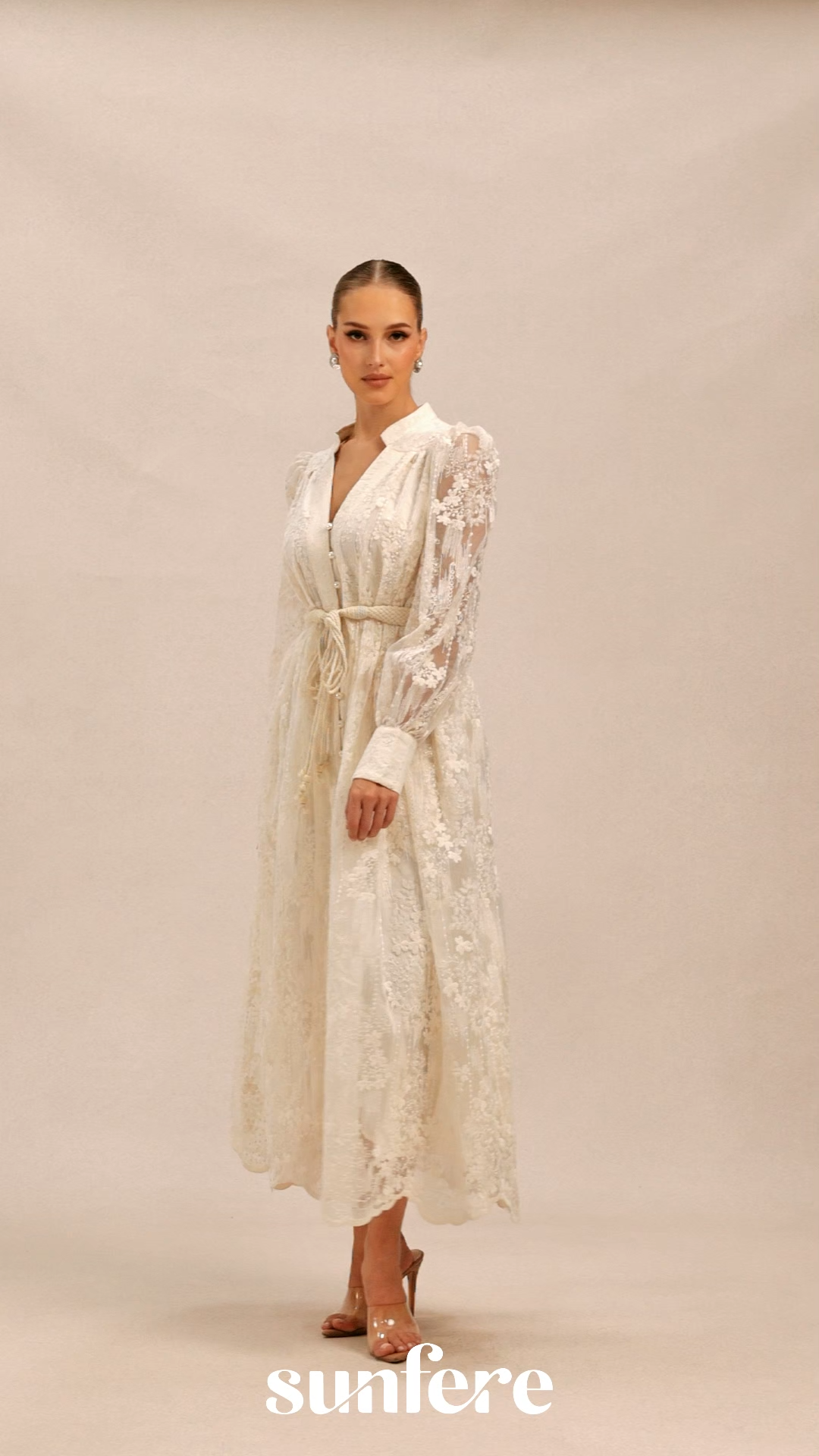 Madeline V-Neck Lace Embroidered Midi Dress