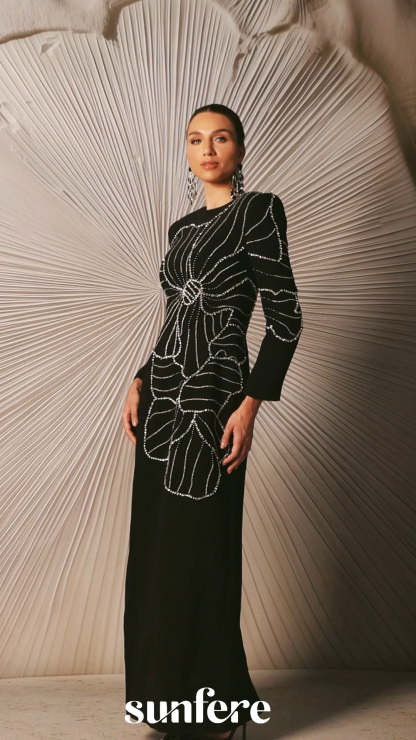 Amanda Embellished Floral Long Sleeve Maxi Dress