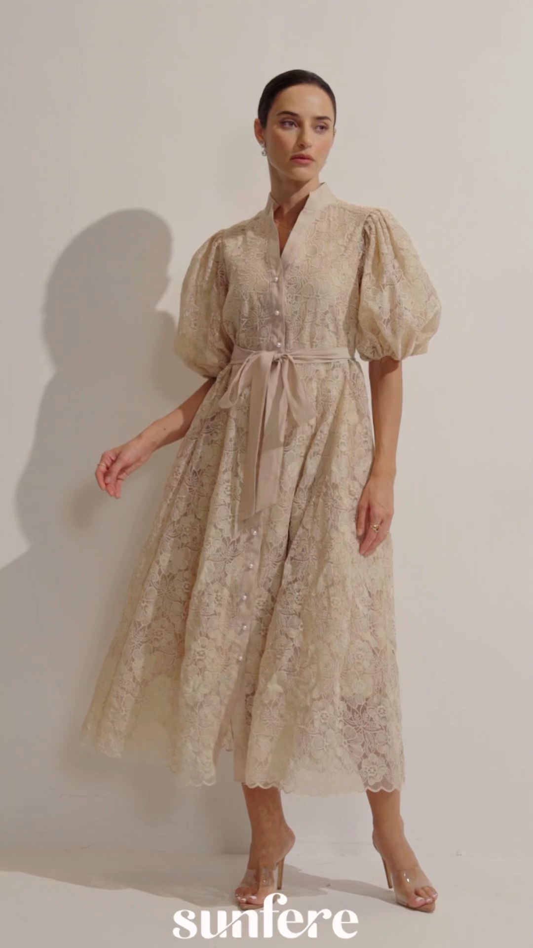Diana Floral Embroidered Lace Belted Midi Dress