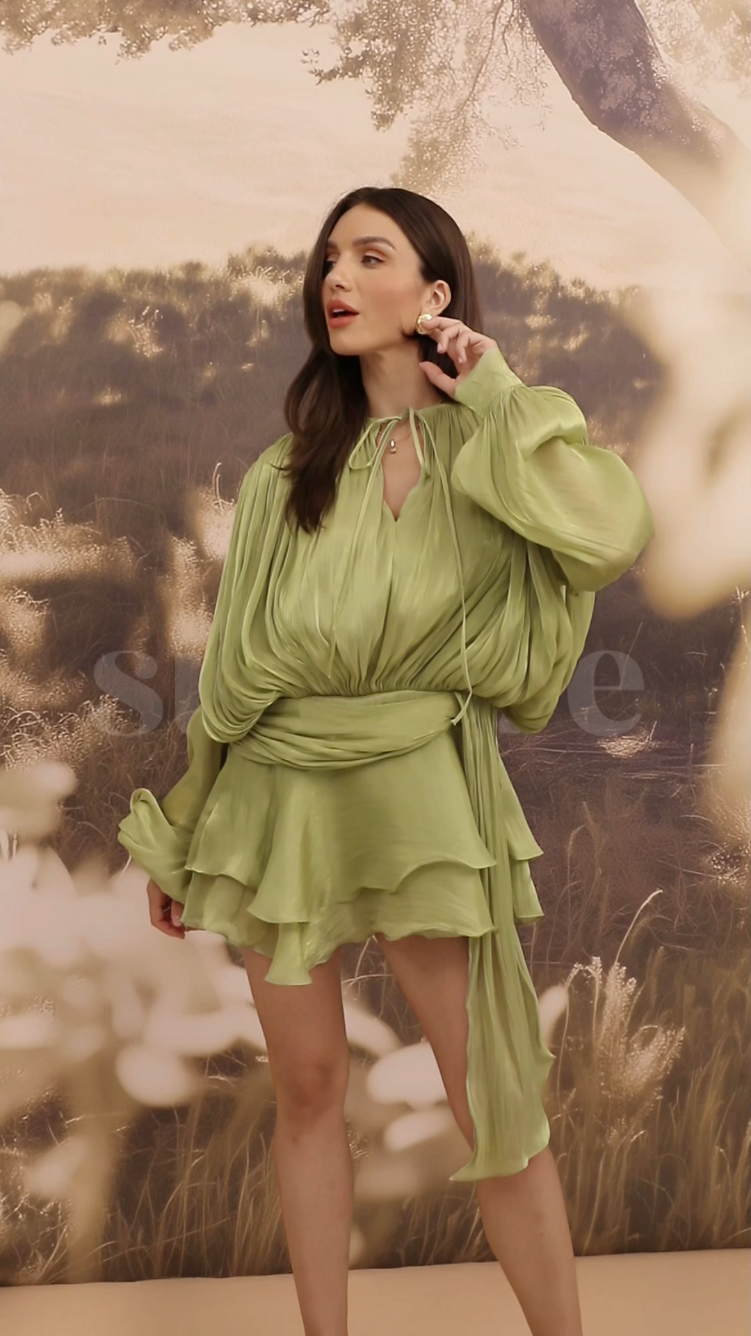 Beryl Pleated Ruffle Hem Mini Dress