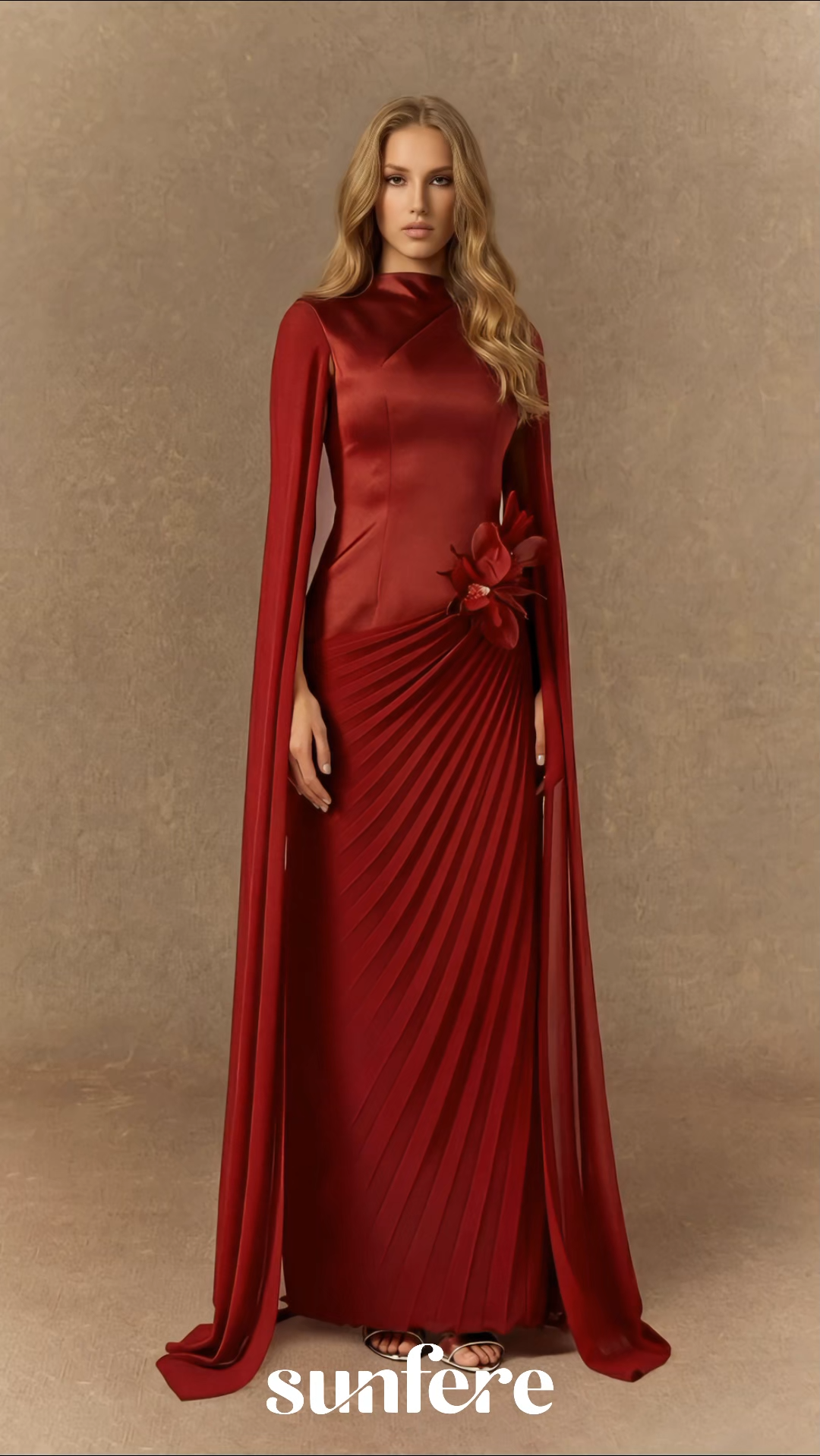 Got The Glam Burgundy Floral Applique Pleated Maxi Dress