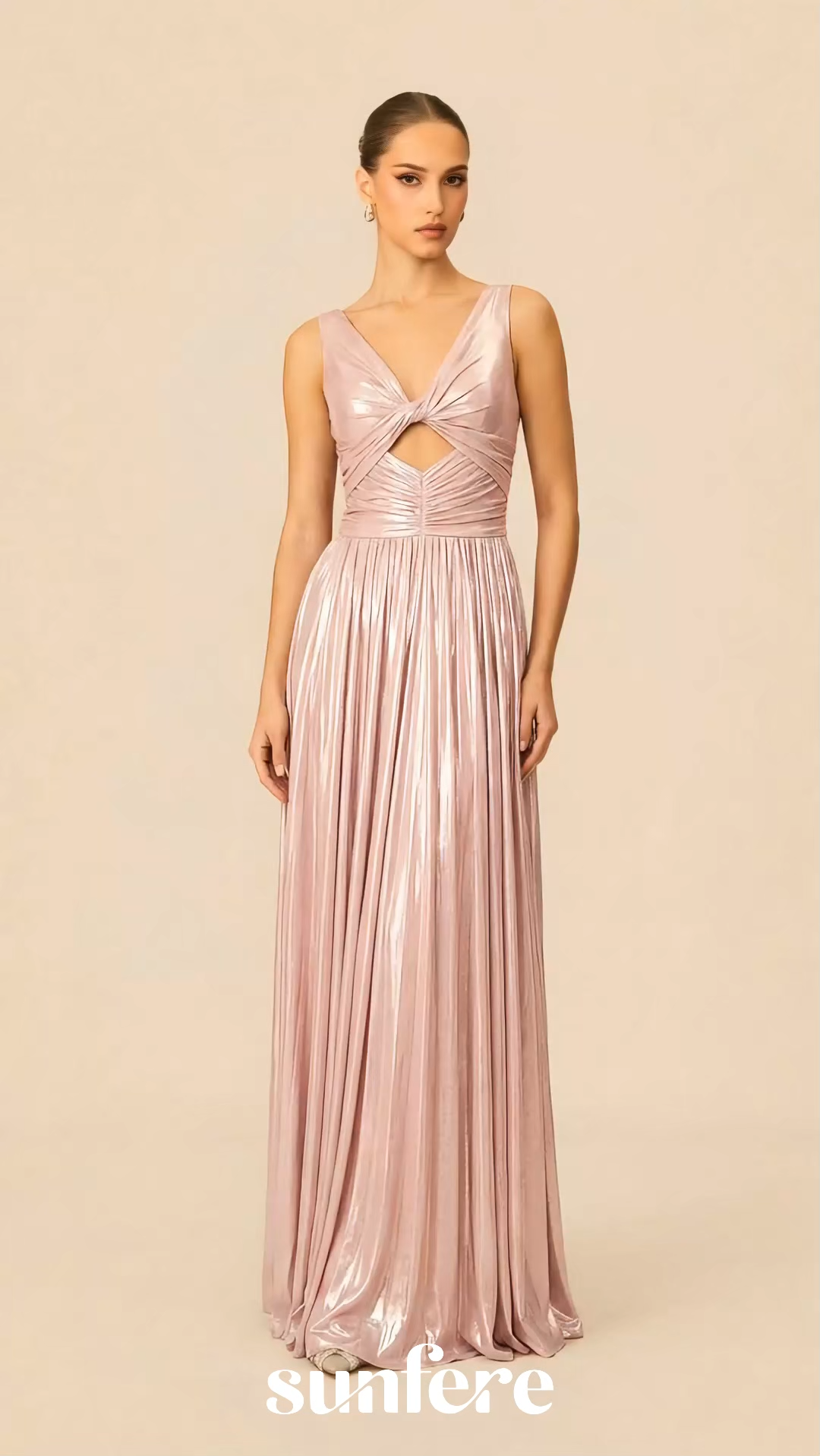 Candlelight Dream Pink Metallic Twisted Bodice Maxi Dress