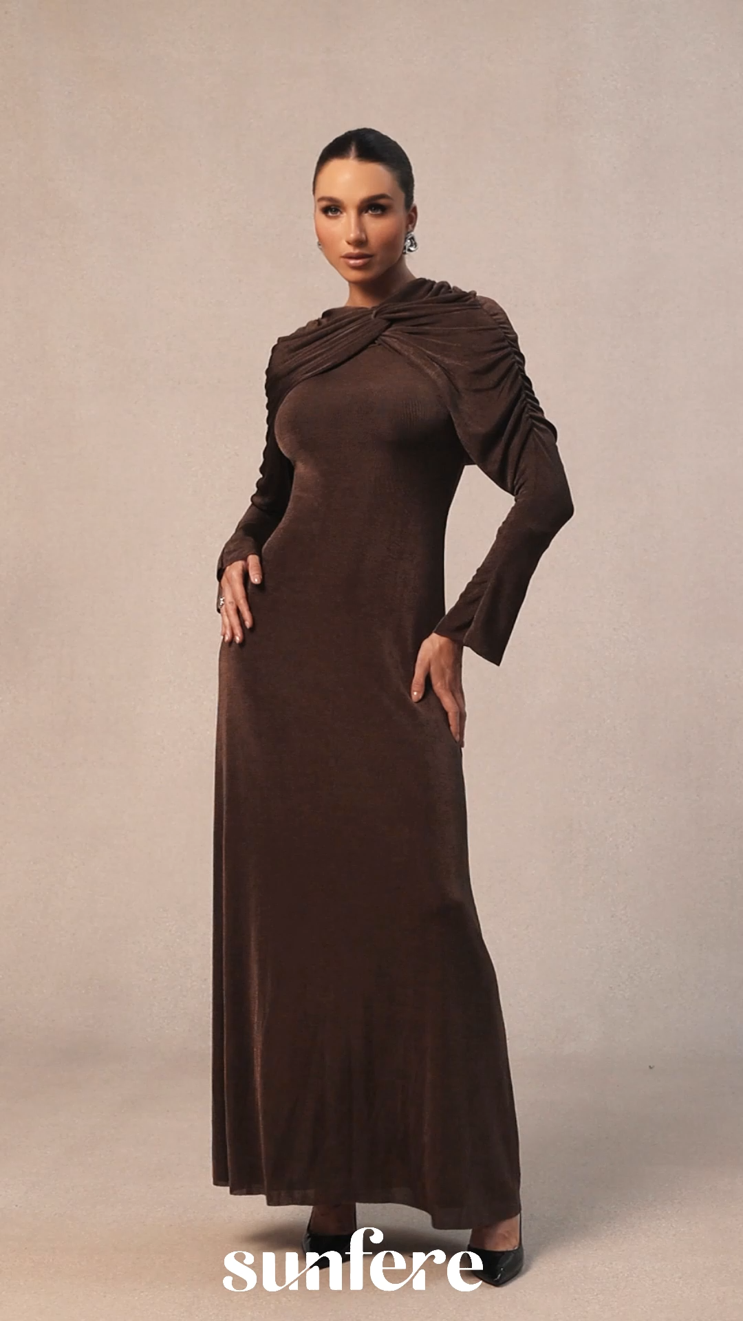 Virginia Asymmetric Long Sleeve Maxi Dress