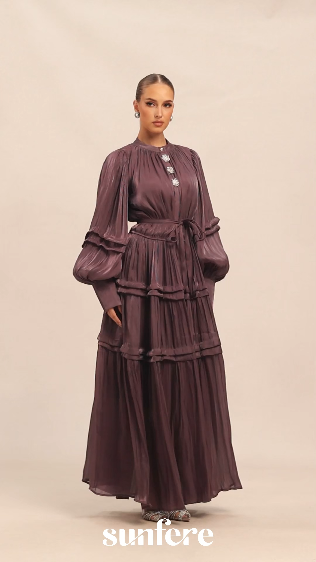 Luxurious Vision Purple Balloon Sleeve Maxi Dress