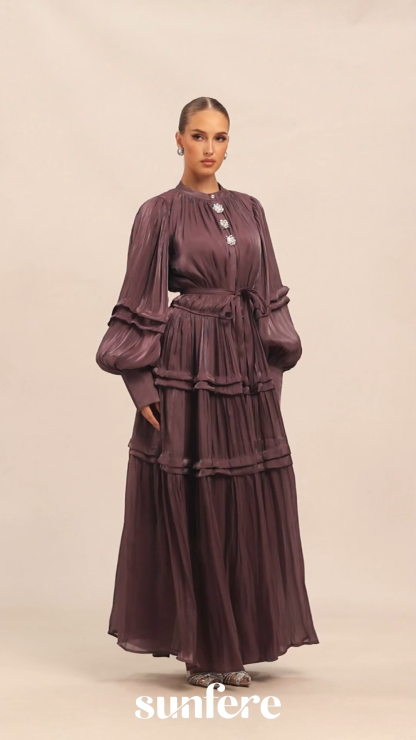Luxurious Vision Purple Balloon Sleeve Maxi Dress