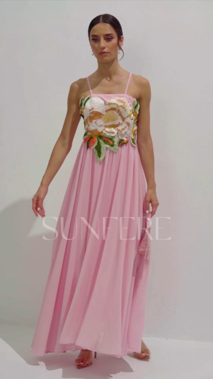 Gilda Floral Applique Spaghetti Straps Maxi Dress