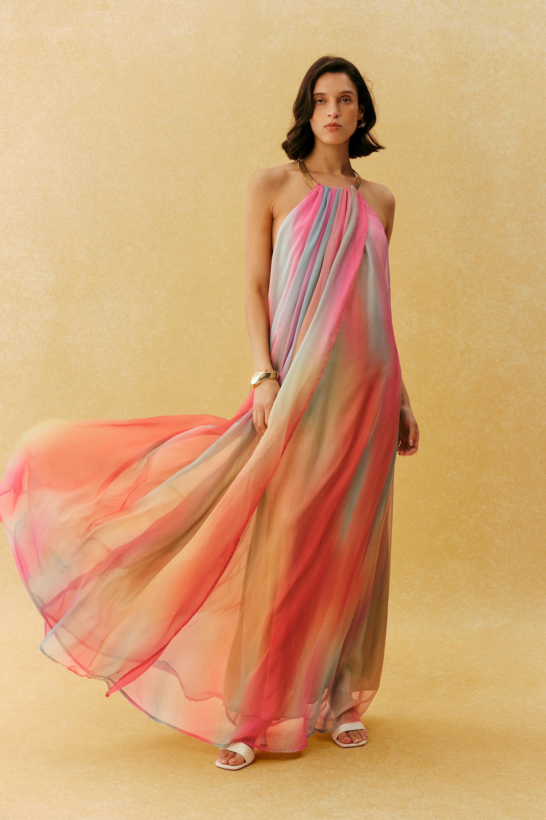 Glamorous Sweetie Multi Metal Halter Gradient Maxi Dress