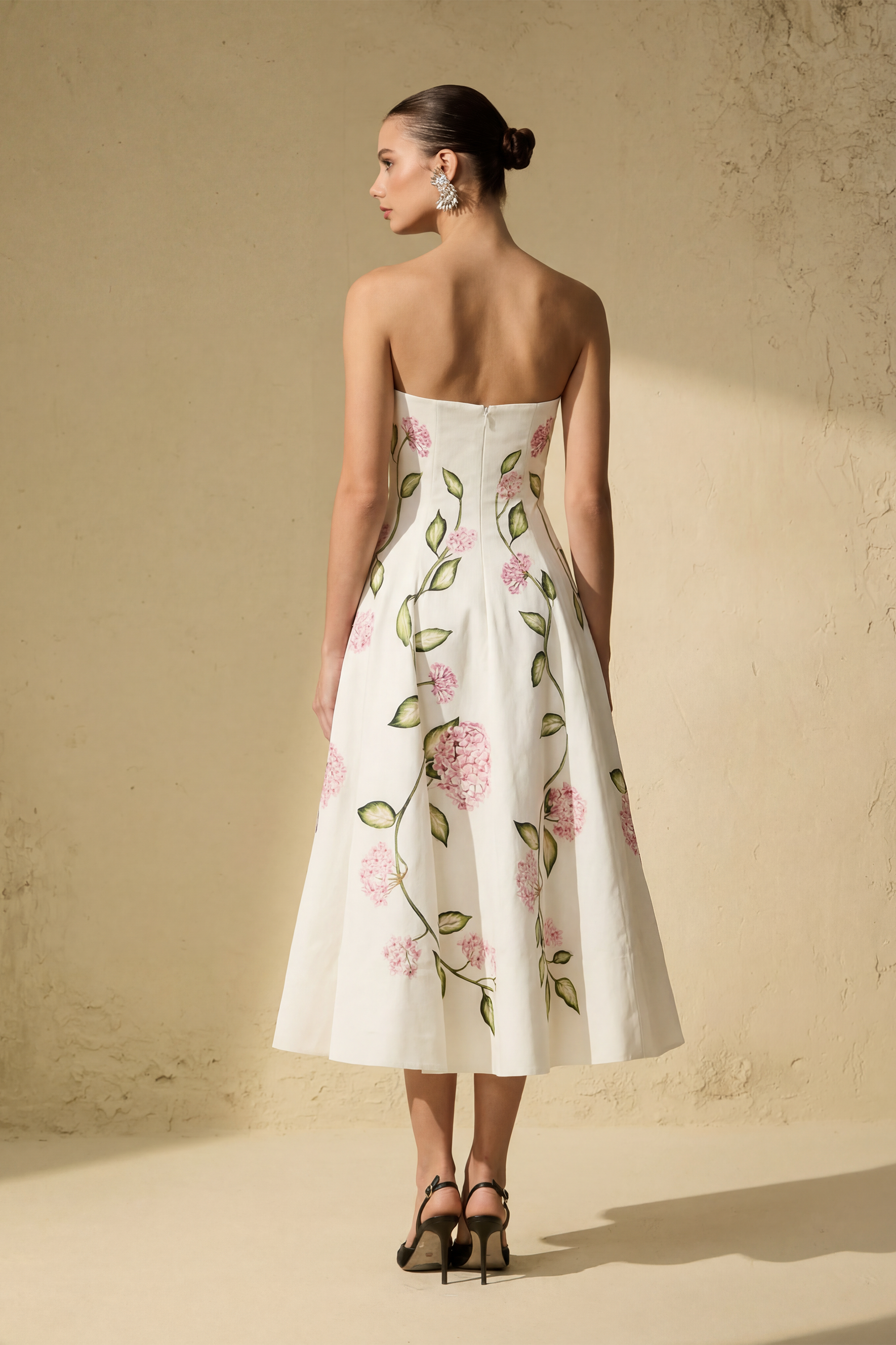 Beauty Hours White Floral Print Strapless Midi Dress