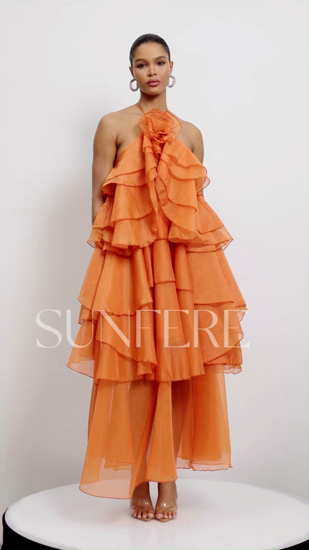 Sibley Halterneck Tiered Ruffle Maxi Dress