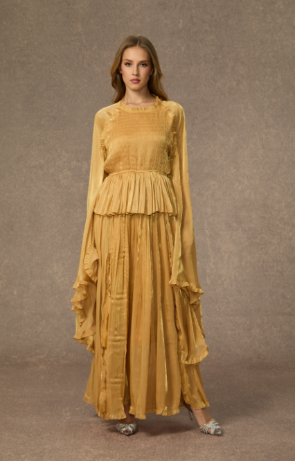 All Eyes On Me Khaki Ruffle Trim Long Sleeve Maxi Dress