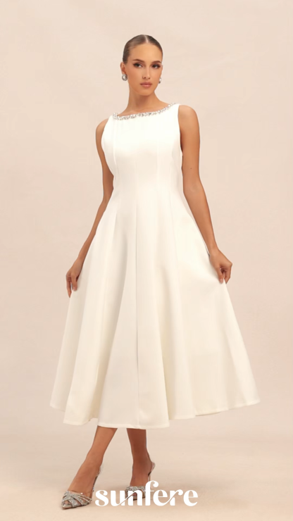 Captured Your Heart White Embellished Sleeveless Midi Dress