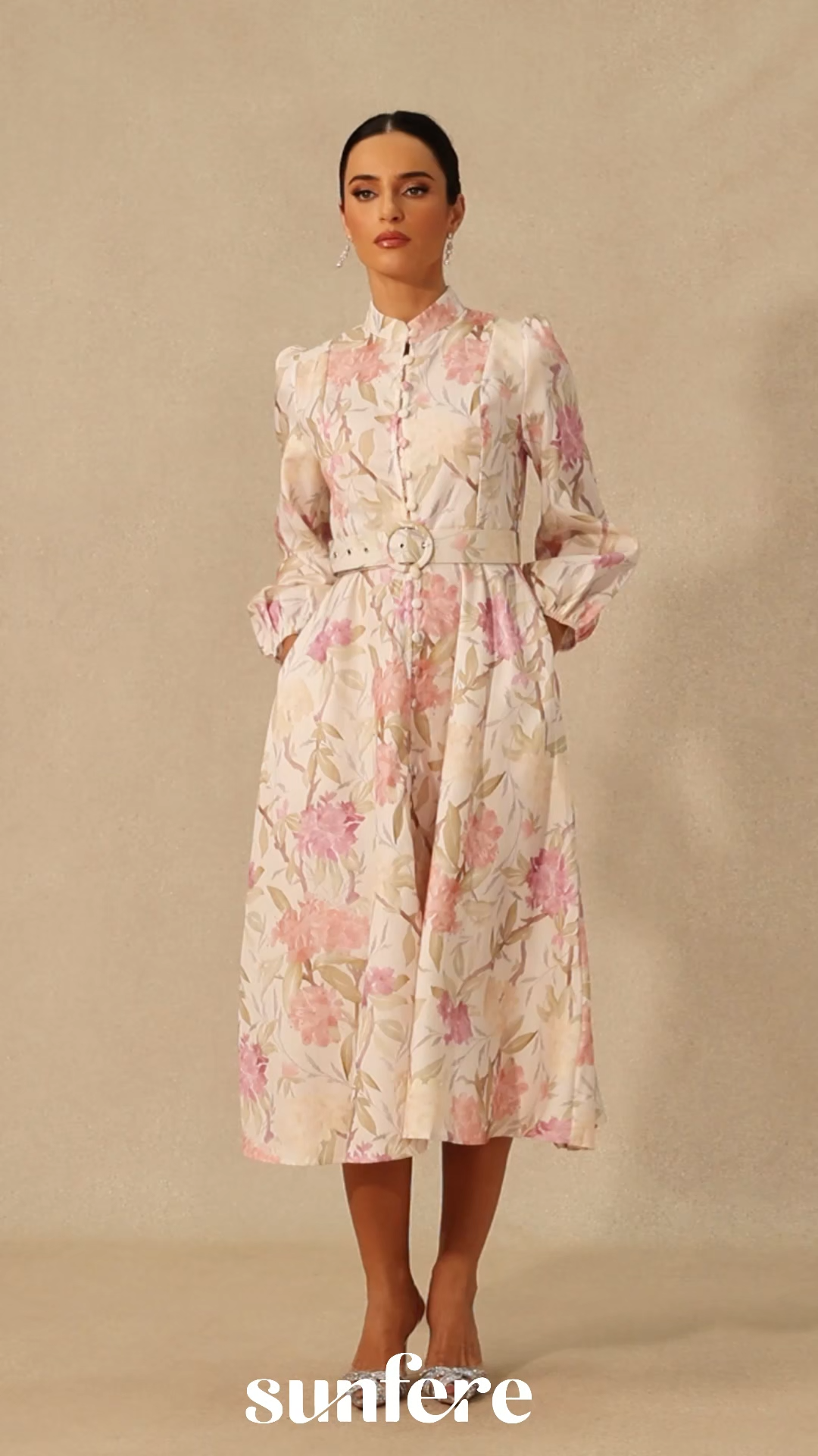 Callie Floral Print Puff Sleeve Midi Dress