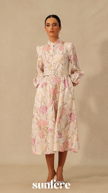 Callie Floral Print Puff Sleeve Midi Dress