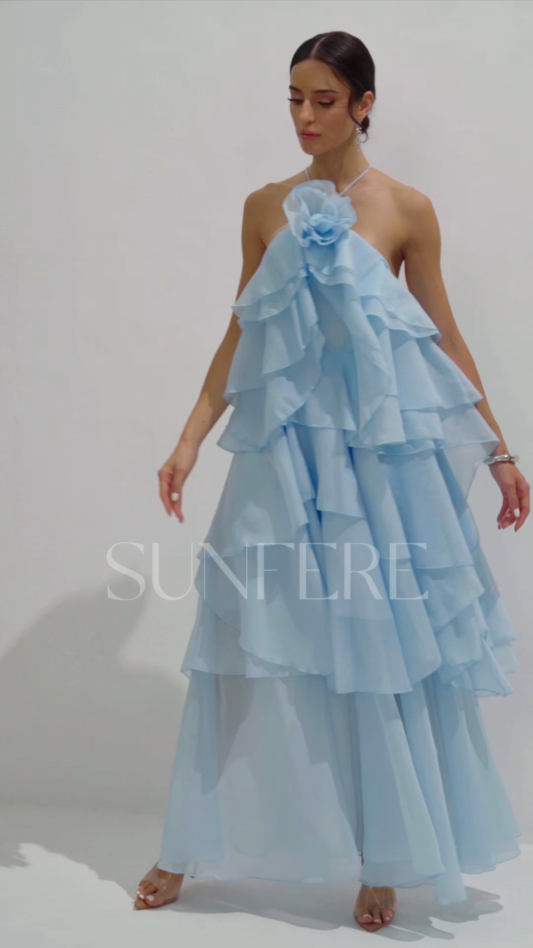 Sibley Halterneck Tiered Ruffle Maxi Dress