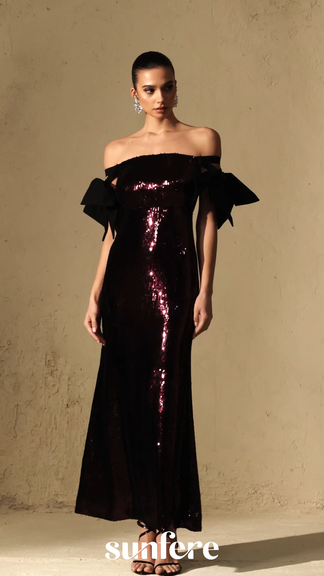 My Feels Burgundy Sequin Off Shoulder Maxi Dress