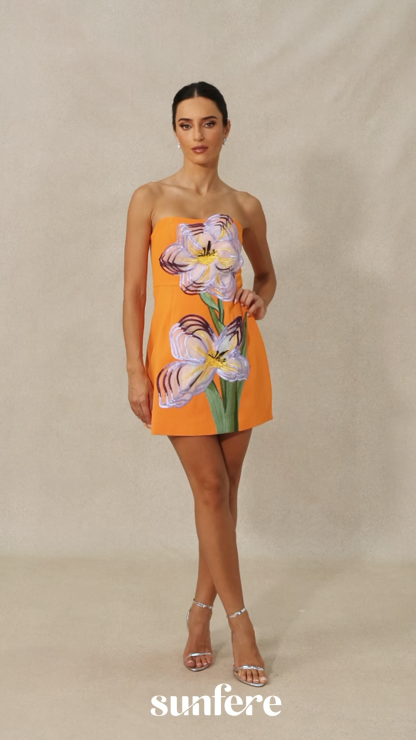 Lorena Floral Applique Strapless Mini Dress