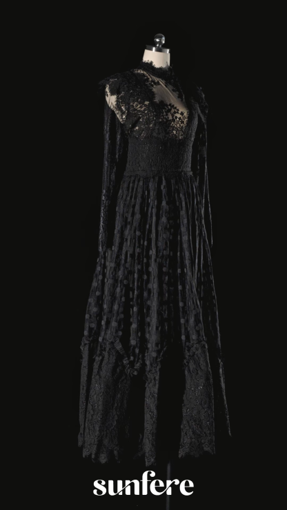 Elegant Enchantment Black Polka Dot Lace Maxi Dress