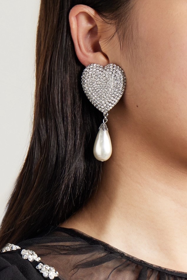 Hilda Heart Diamond Pearl Earrings