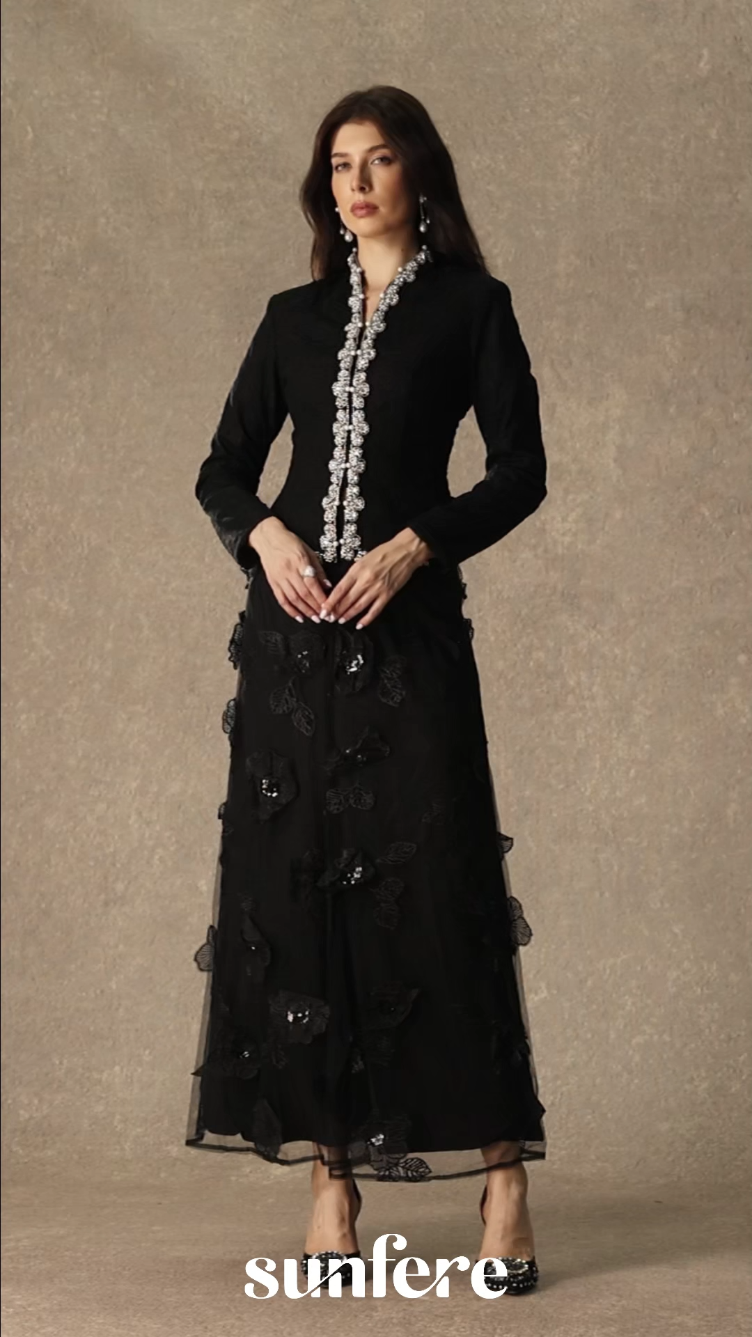 Blossom Hour Black Diamante Trim Top & Floral Applique Skirt Set
