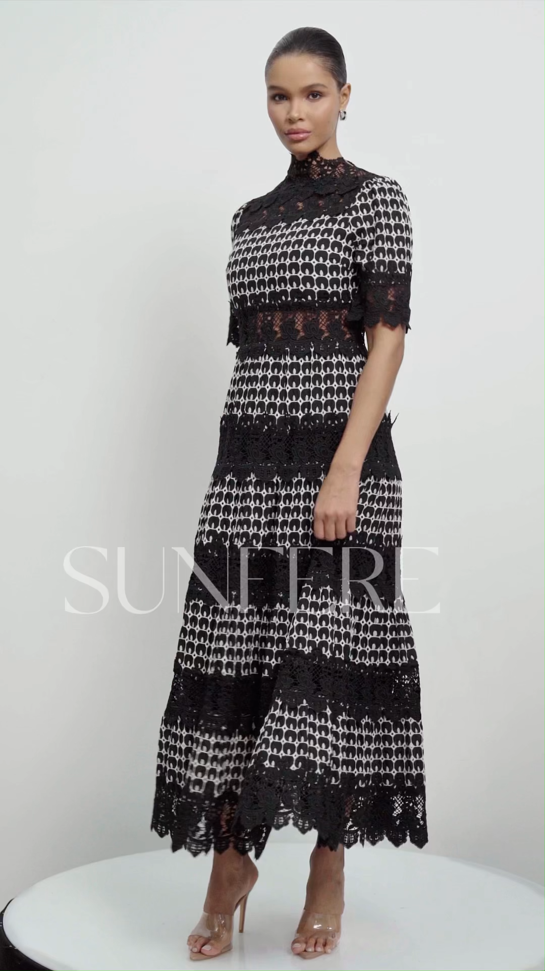 Sabrina Embroidered Lace Short Sleeve Midi Dress