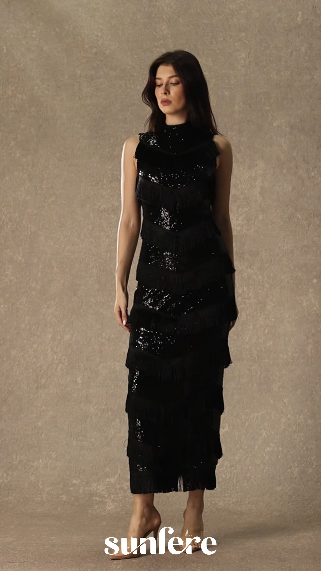 Get In The Groove Black Layered Fringe Maxi Dress