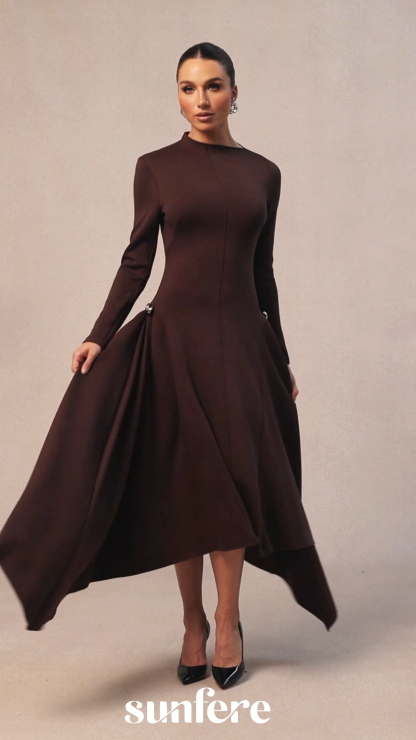 Olivia Long Sleeve Asymmetric Hem Midi Dress