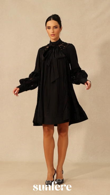 Kella Lace Panel Tie Neck Mini Dress