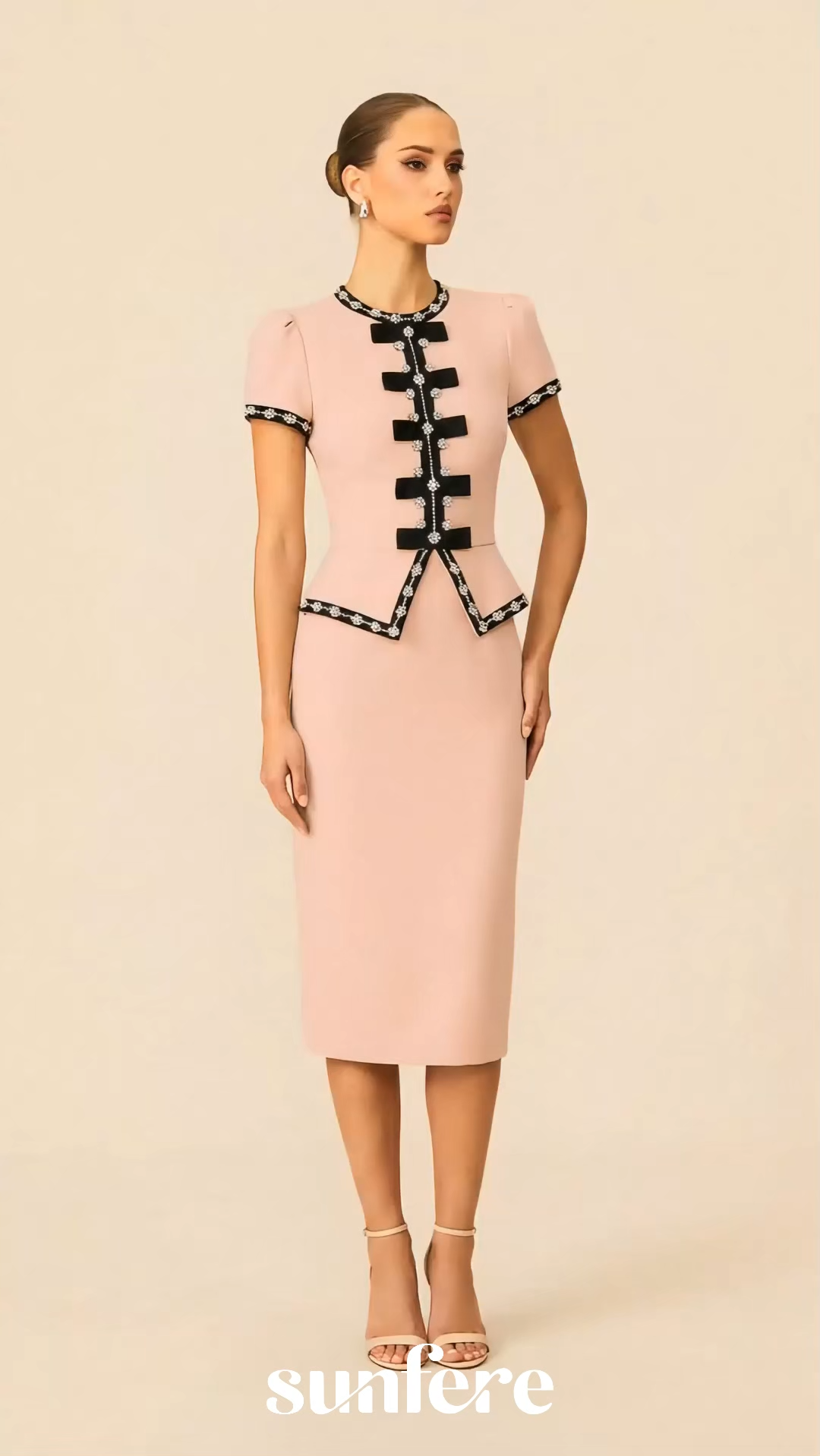 Unforgettable Girl Pink Contrast Trim Short Sleeve Midi Dress