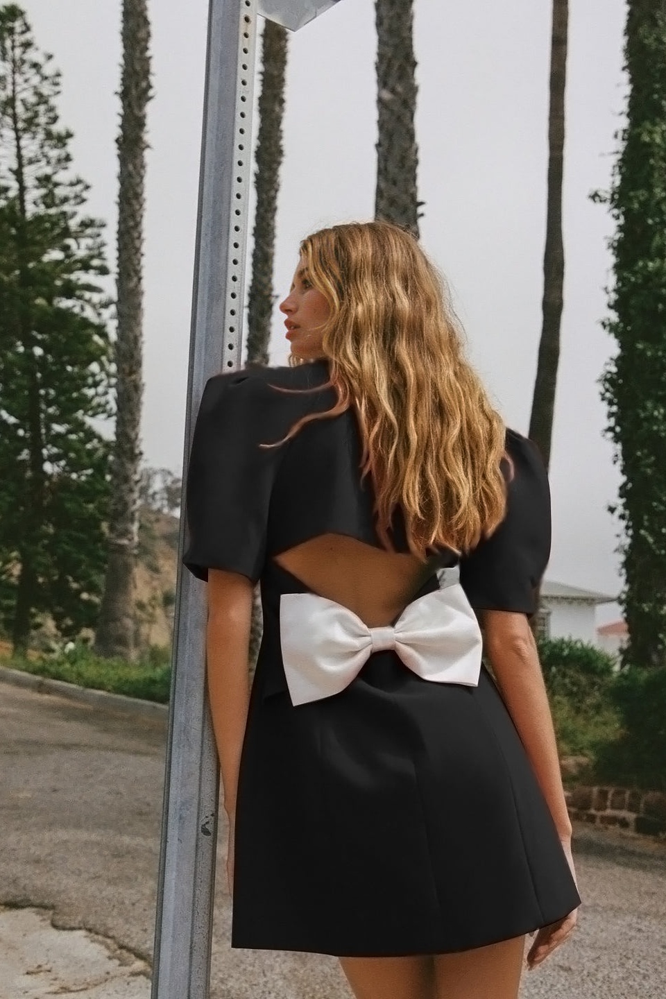 Elsie V-neck Backless Bowtie Mini Dress-Sunfere Elsie V-neck Backless Bowtie Mini Dress-Sunfere