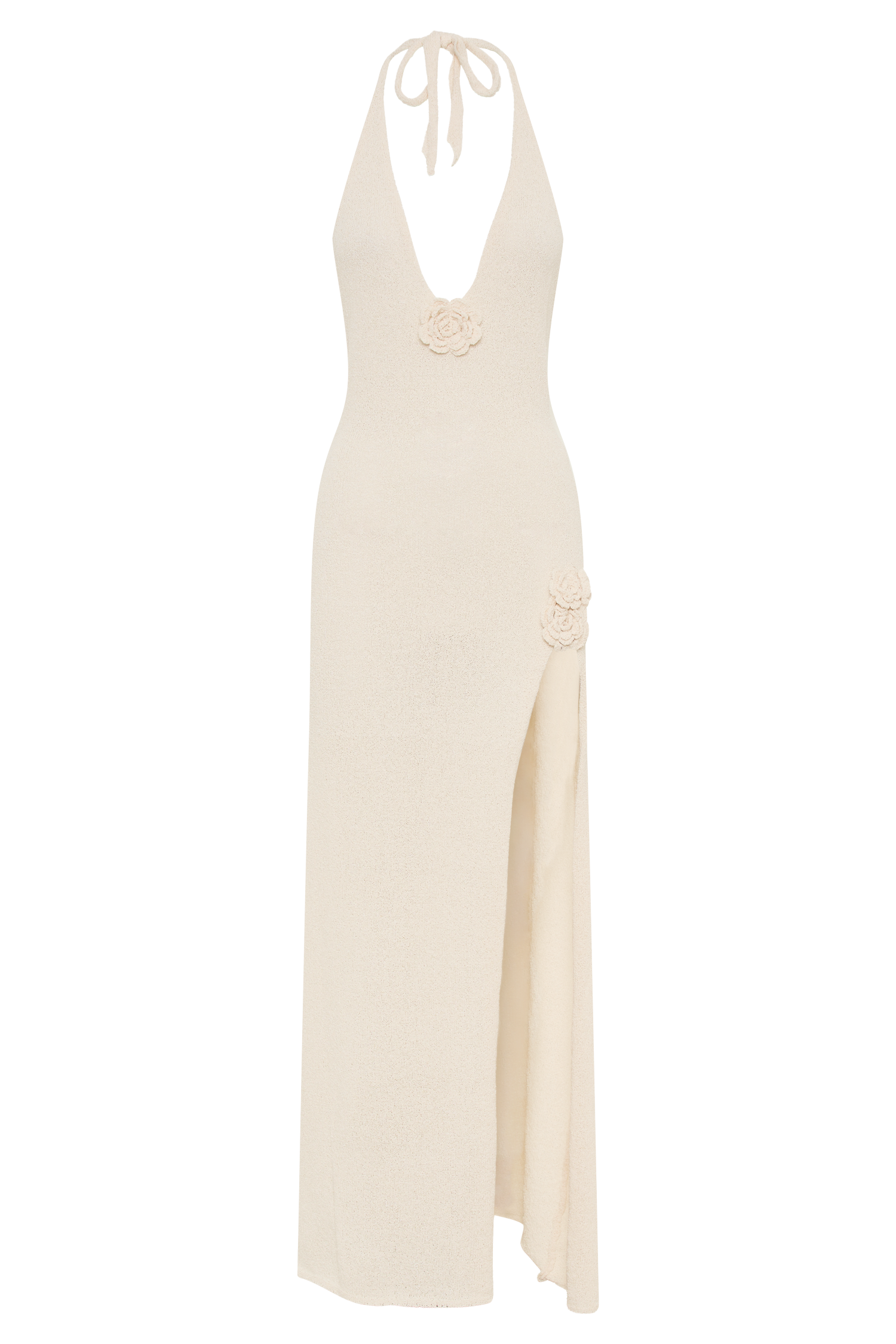 Halter Floral Applique Knit Dress｜Beach Tropical Vacation