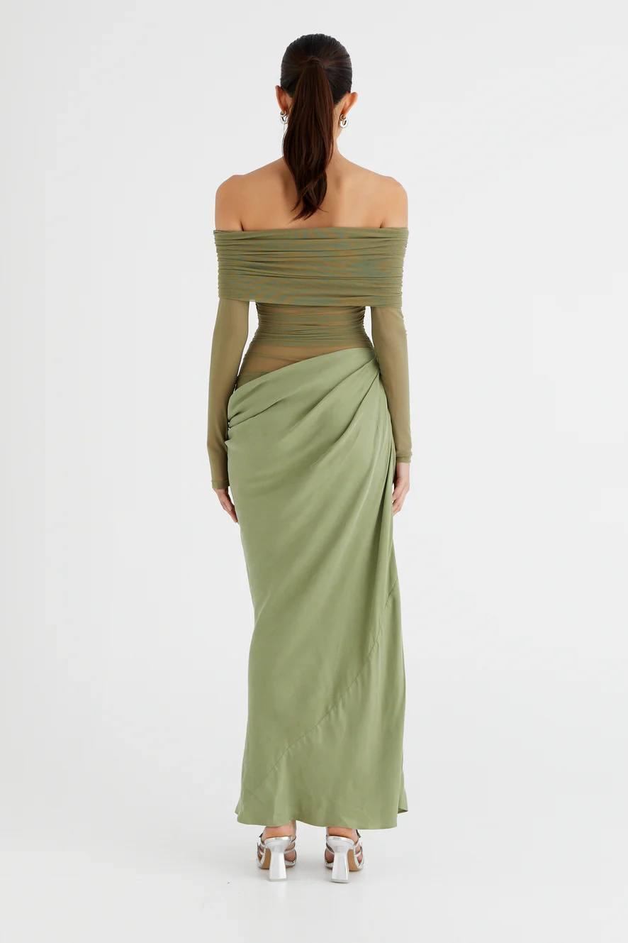 Lillian Off Shoulder Sheer Maxi Mesh Dress-Sunfere