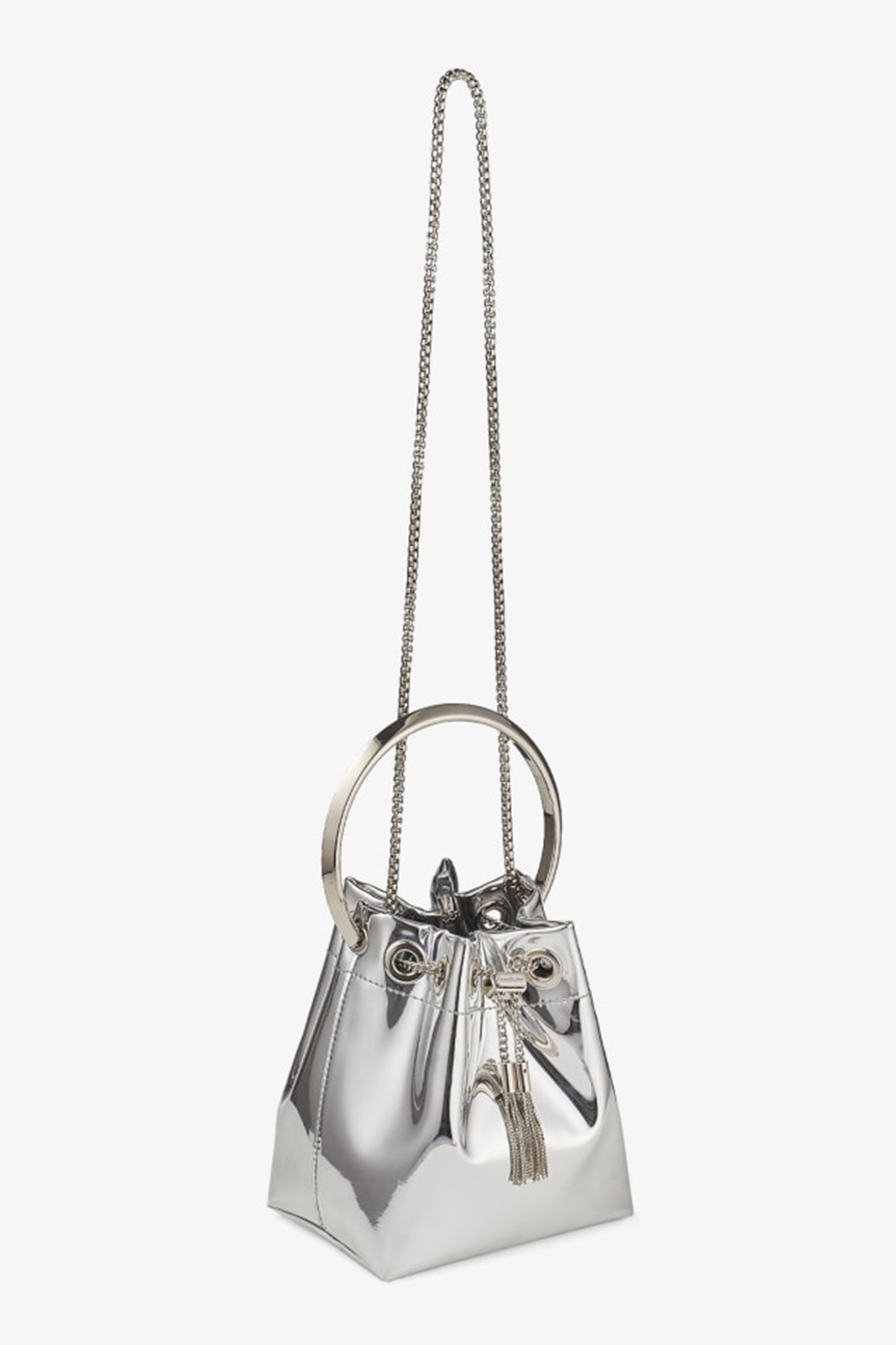 Metallic Round Handles Bucket Bag