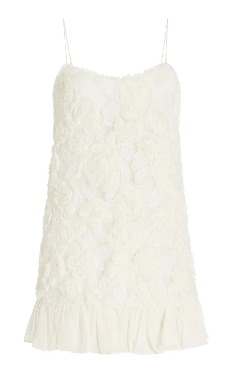 Beverly Floral Applique Pleated Chiffon Mini Dress