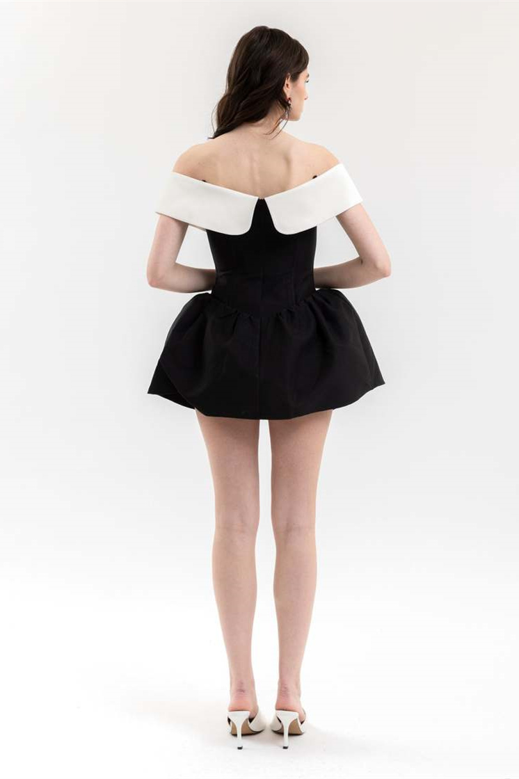 Antonia Off Shoulder Diamante Bow Mini Dress-Sunfere