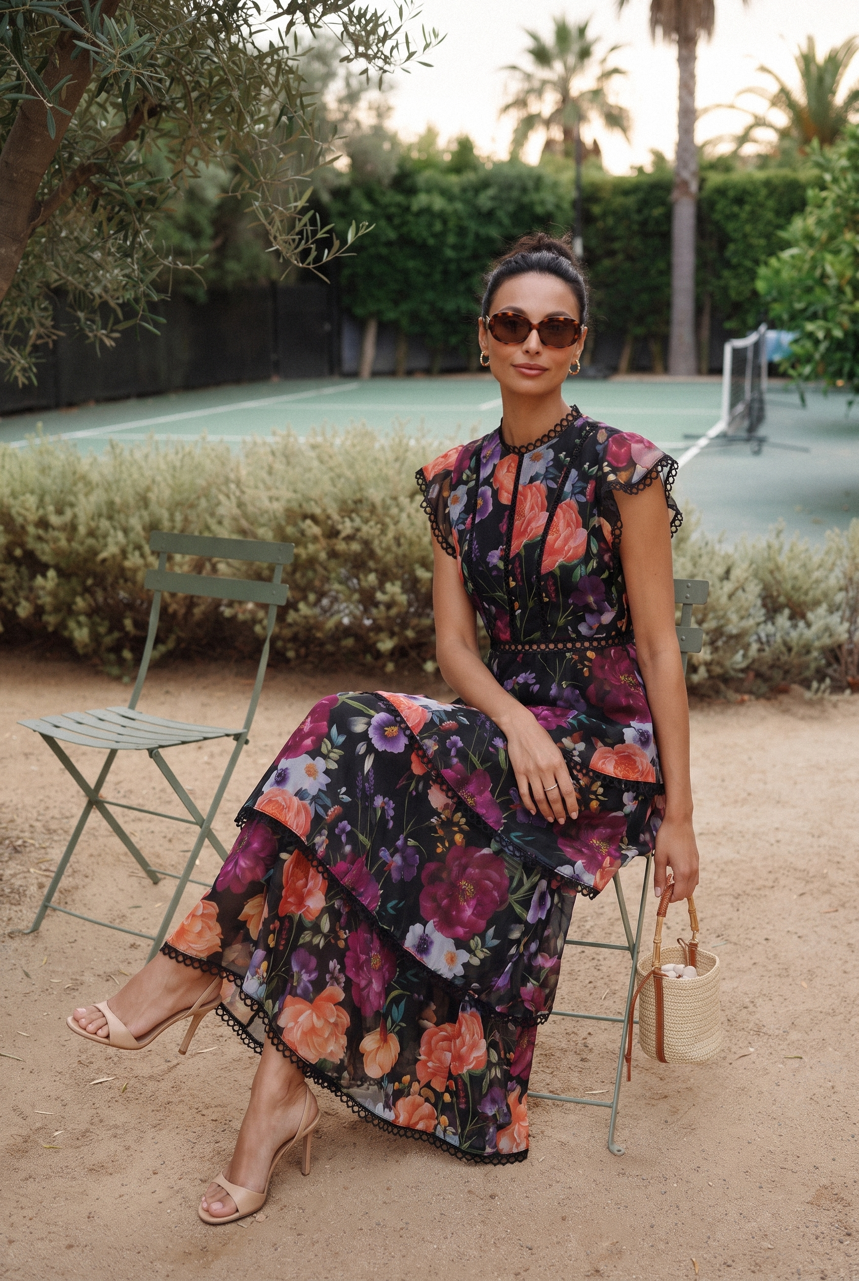 Bloom Dream Black Floral Print Tiered Ruffle Maxi Dress