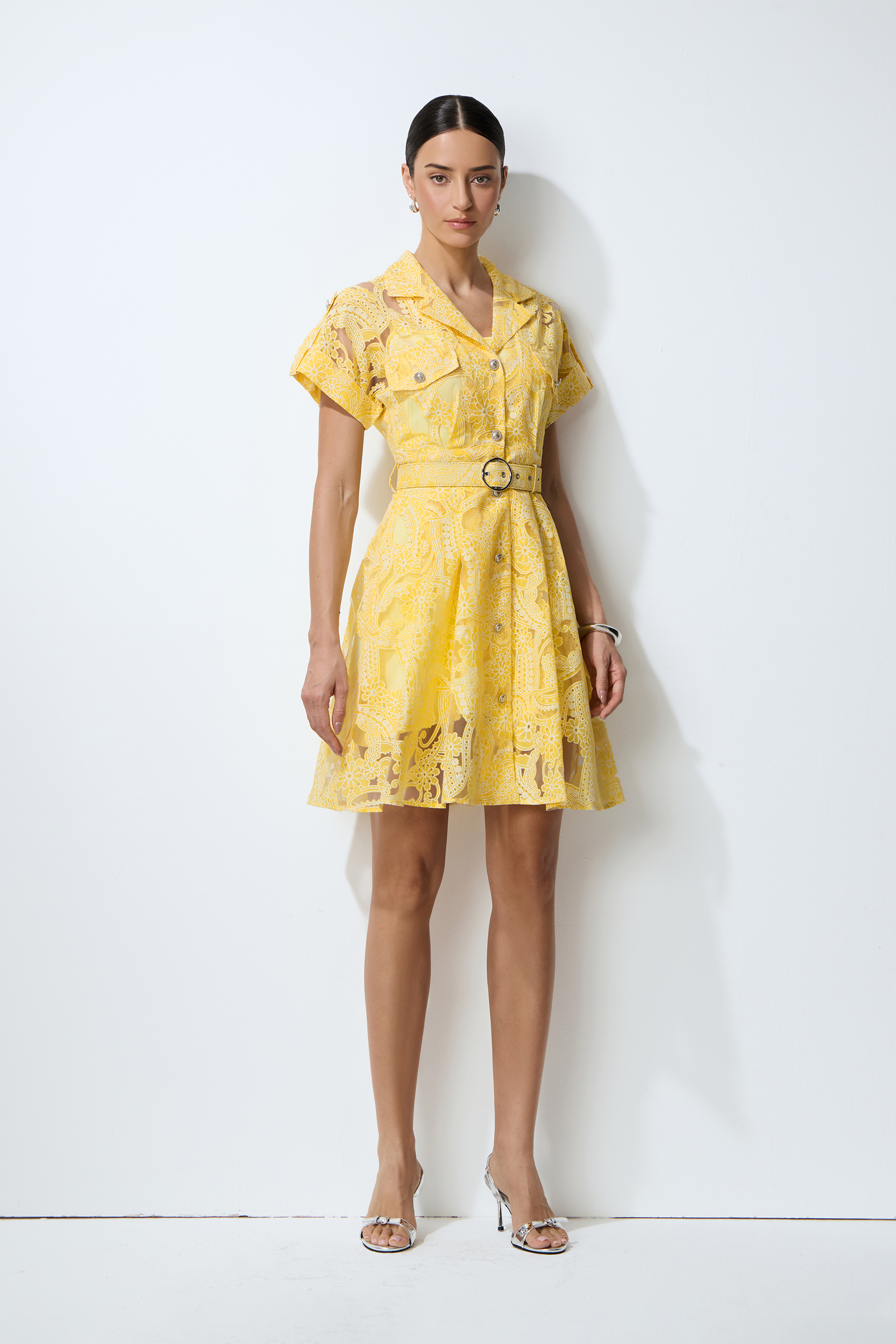 Endless Summer Yellow Sheer Floral Lace Mini Dress