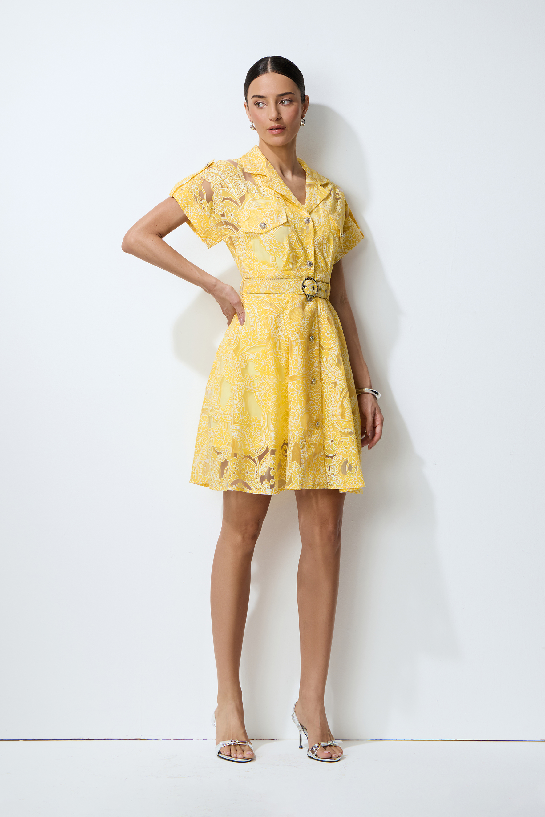 Endless Summer Yellow Sheer Floral Lace Mini Dress
