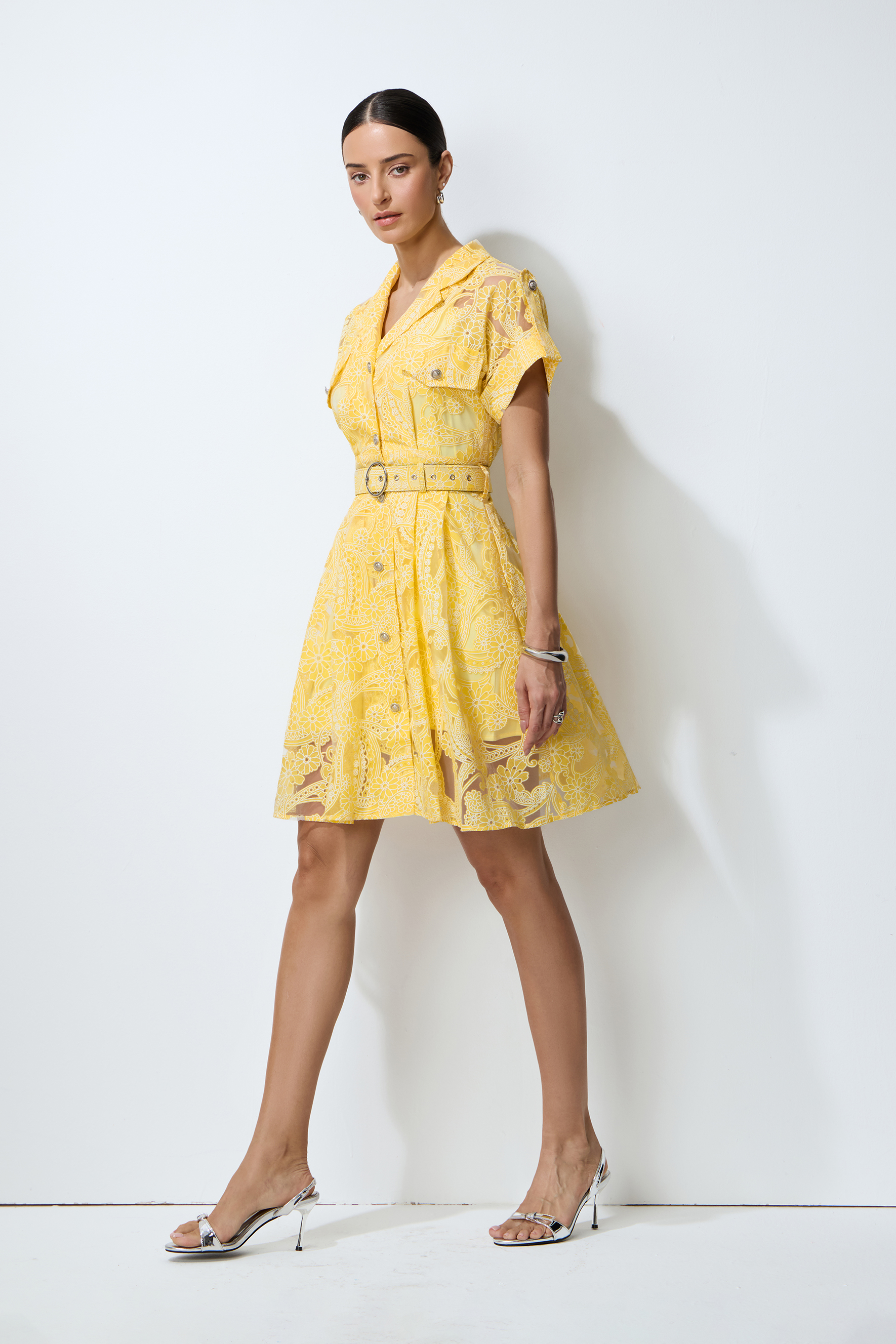 Endless Summer Yellow Sheer Floral Lace Mini Dress