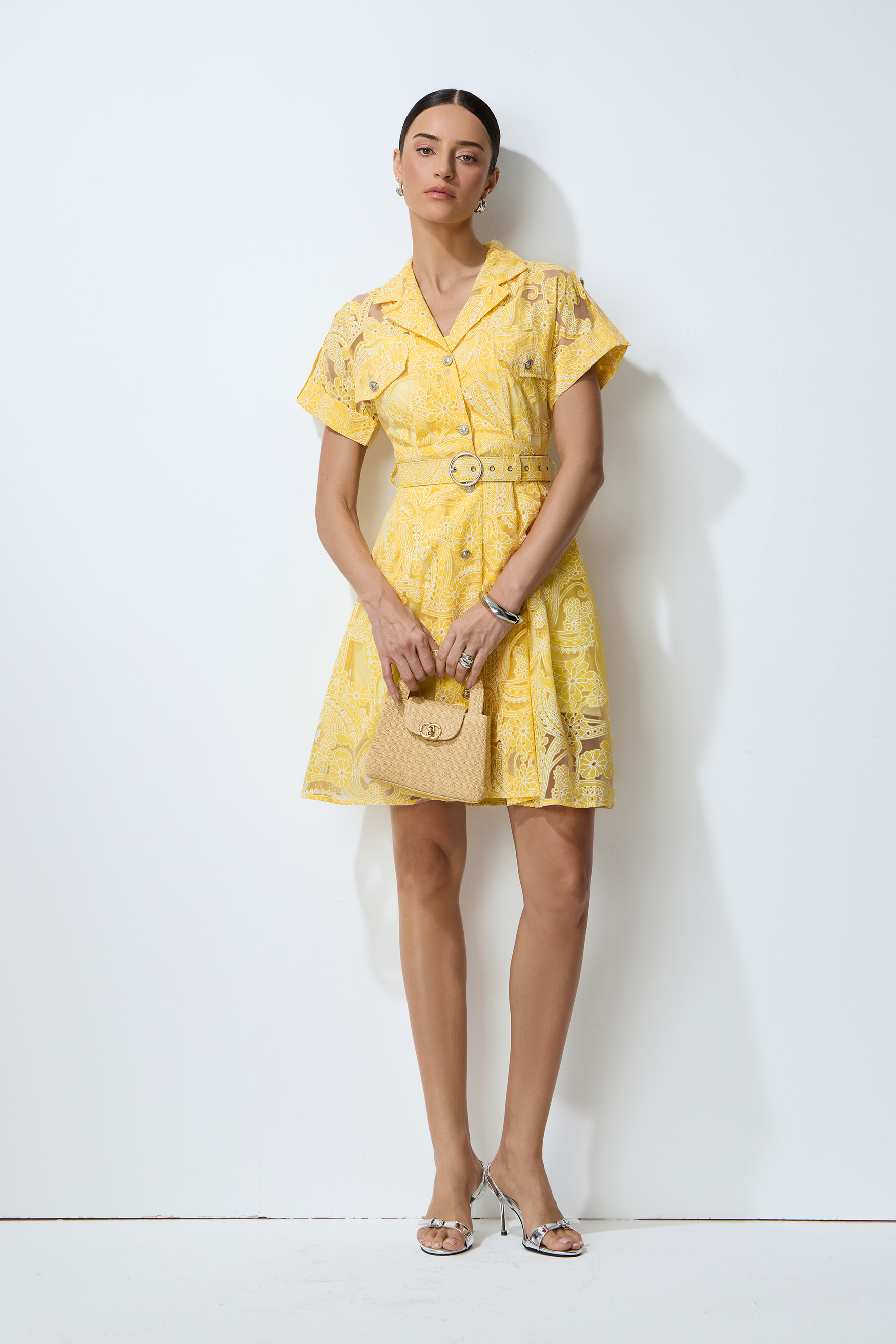 Endless Summer Yellow Sheer Floral Lace Mini Dress