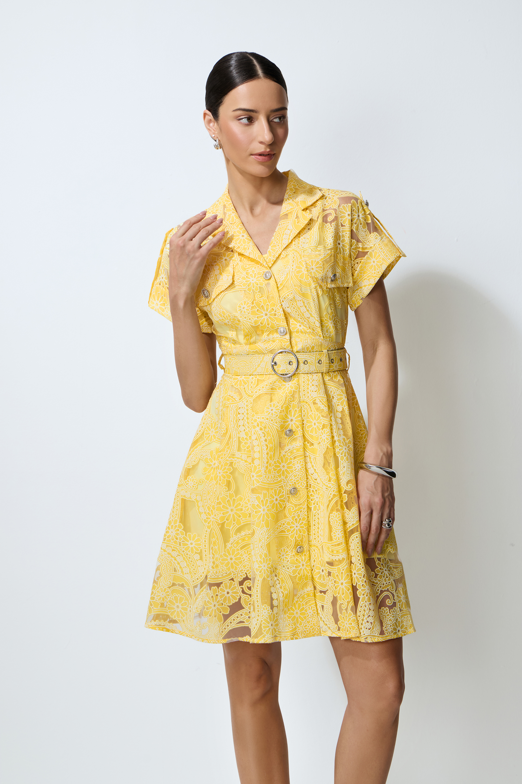 Endless Summer Yellow Sheer Floral Lace Mini Dress