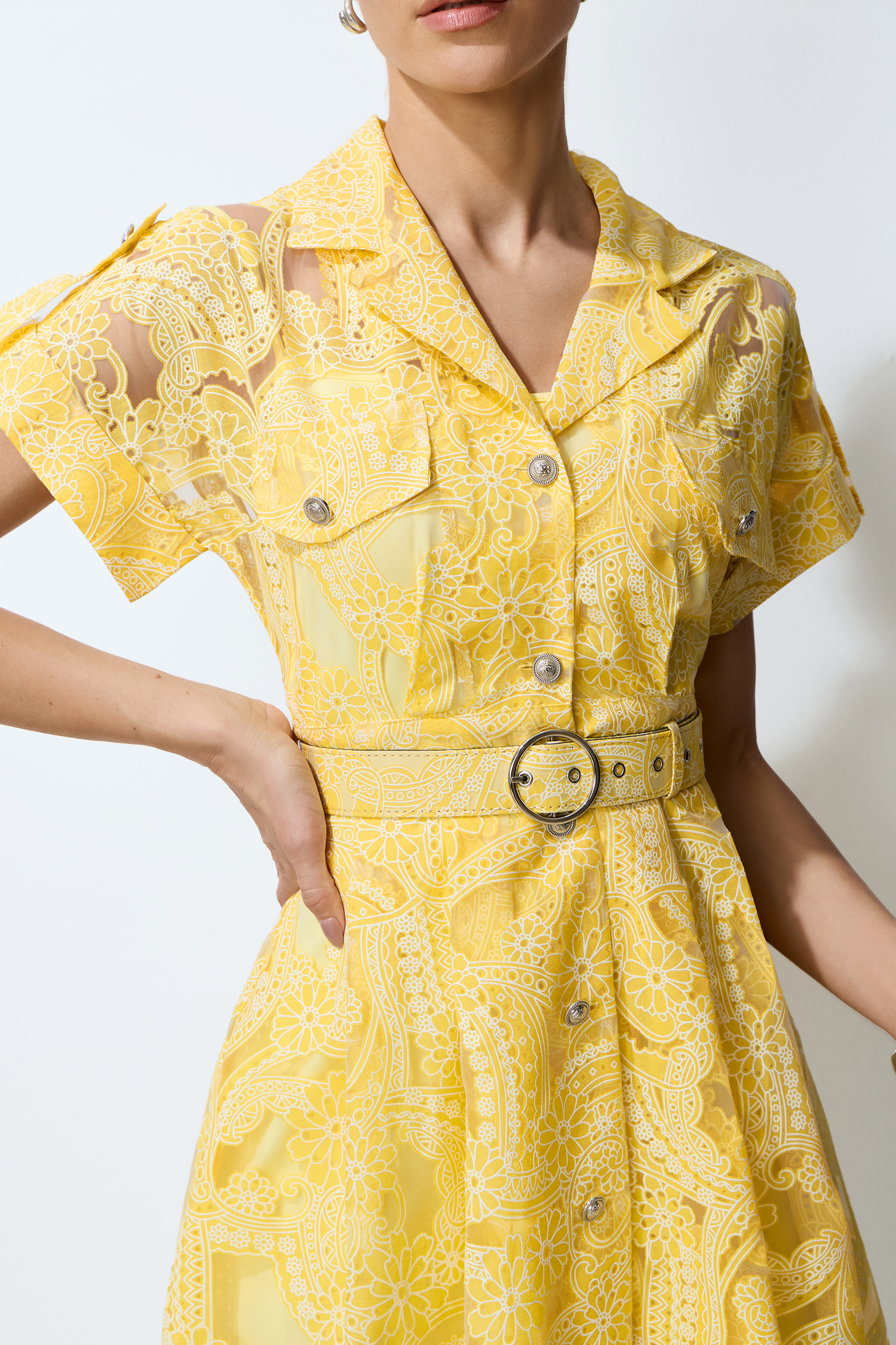 Endless Summer Yellow Sheer Floral Lace Mini Dress