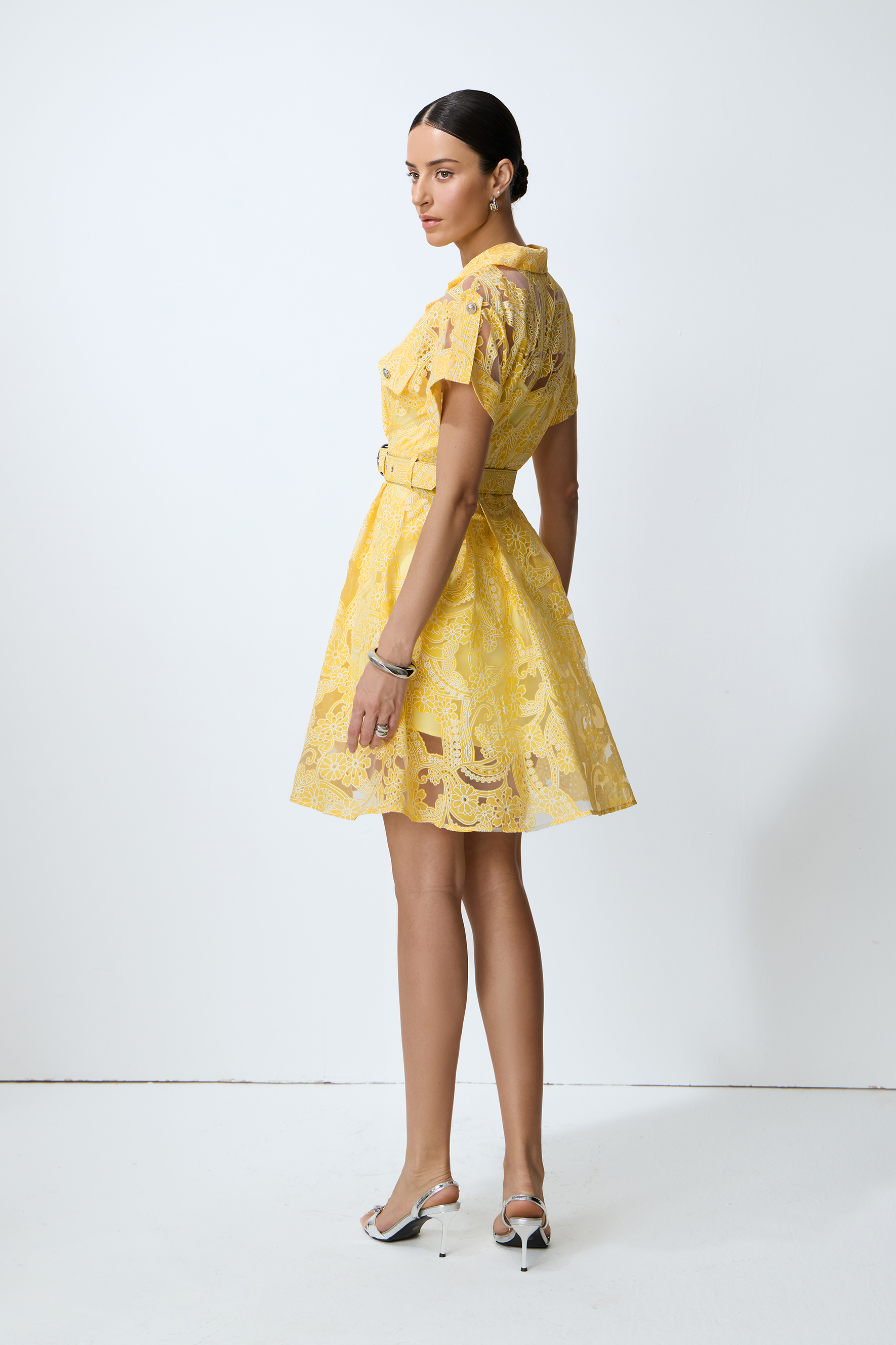 Endless Summer Yellow Sheer Floral Lace Mini Dress